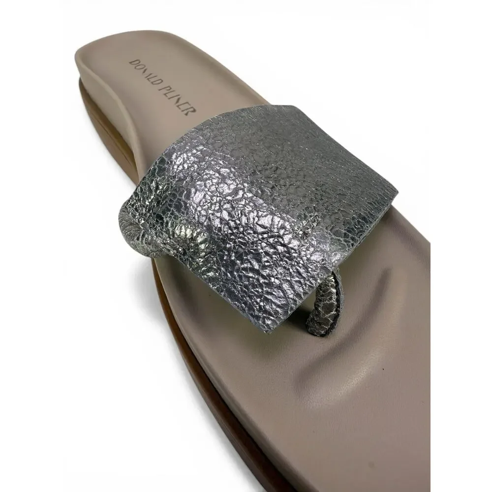 Donald J Pliner Fifi Platform Sandal Womens 9 Taupe Silver Leather Comfort Slide